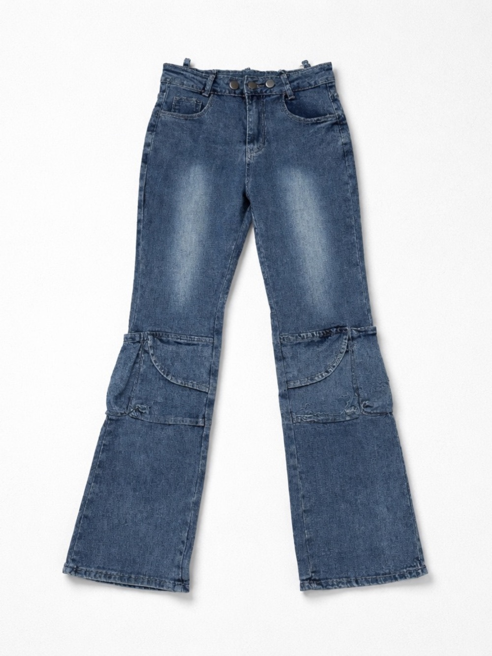 Women's Wide-Leg Cargo Denim Blue Jeans Size XS 27/29